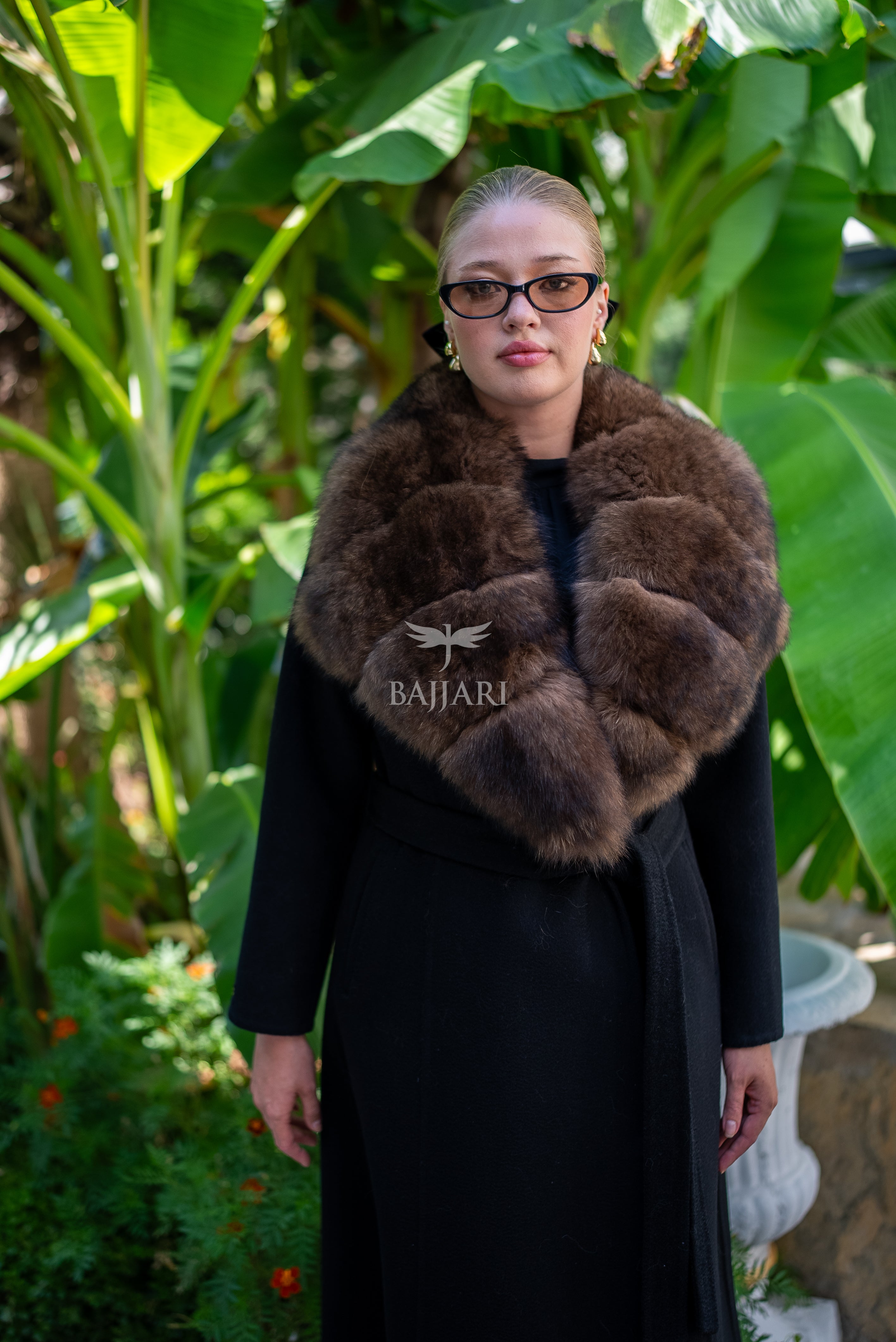 Zibellino Alpaca Fabric Women's Coat with Real Soft Fox Fur Collar -9492-