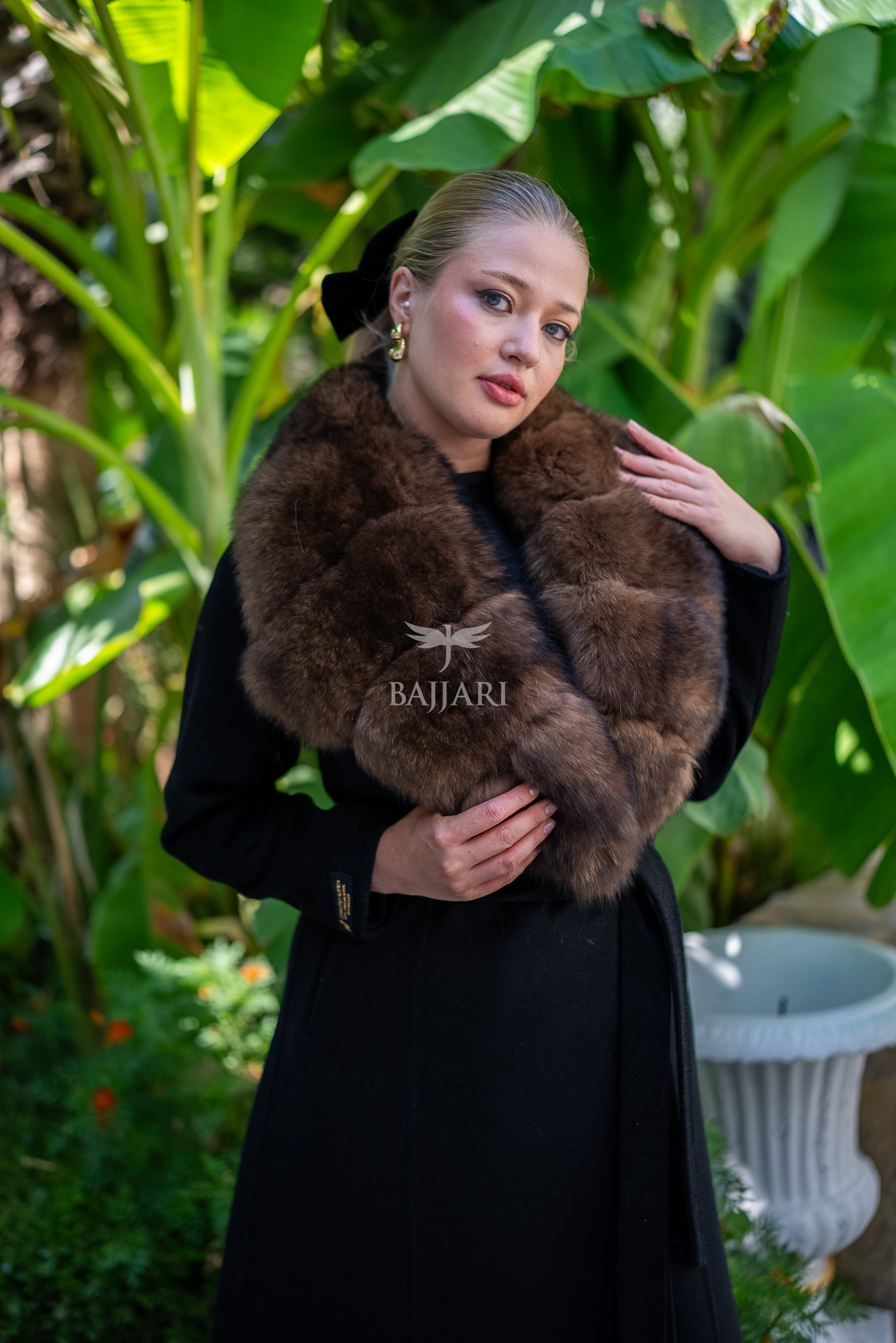 Zibellino Alpaca Fabric Women's Coat with Real Soft Fox Fur Collar -9492-