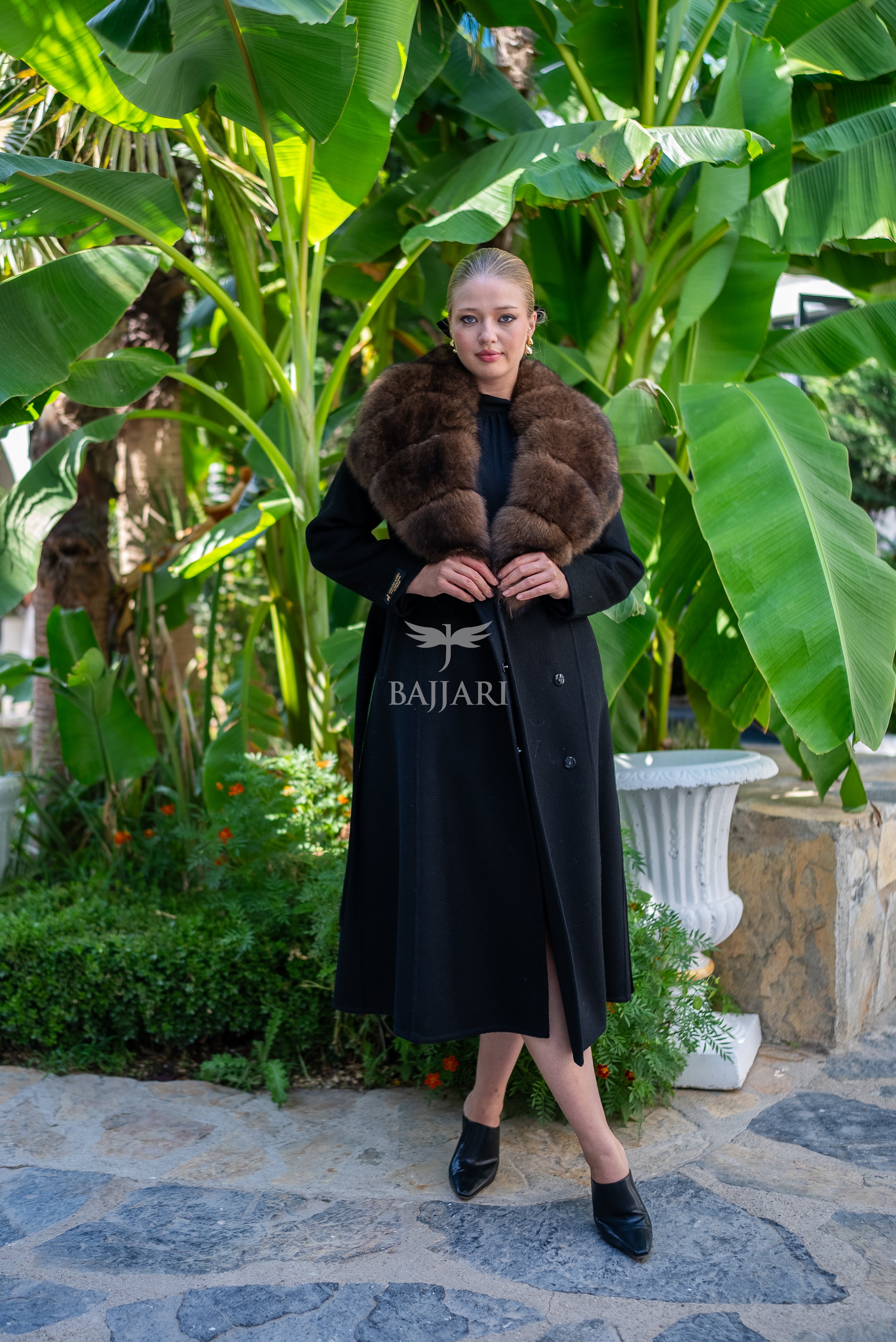 Zibellino Alpaca Fabric Women's Coat with Real Soft Fox Fur Collar -9492-