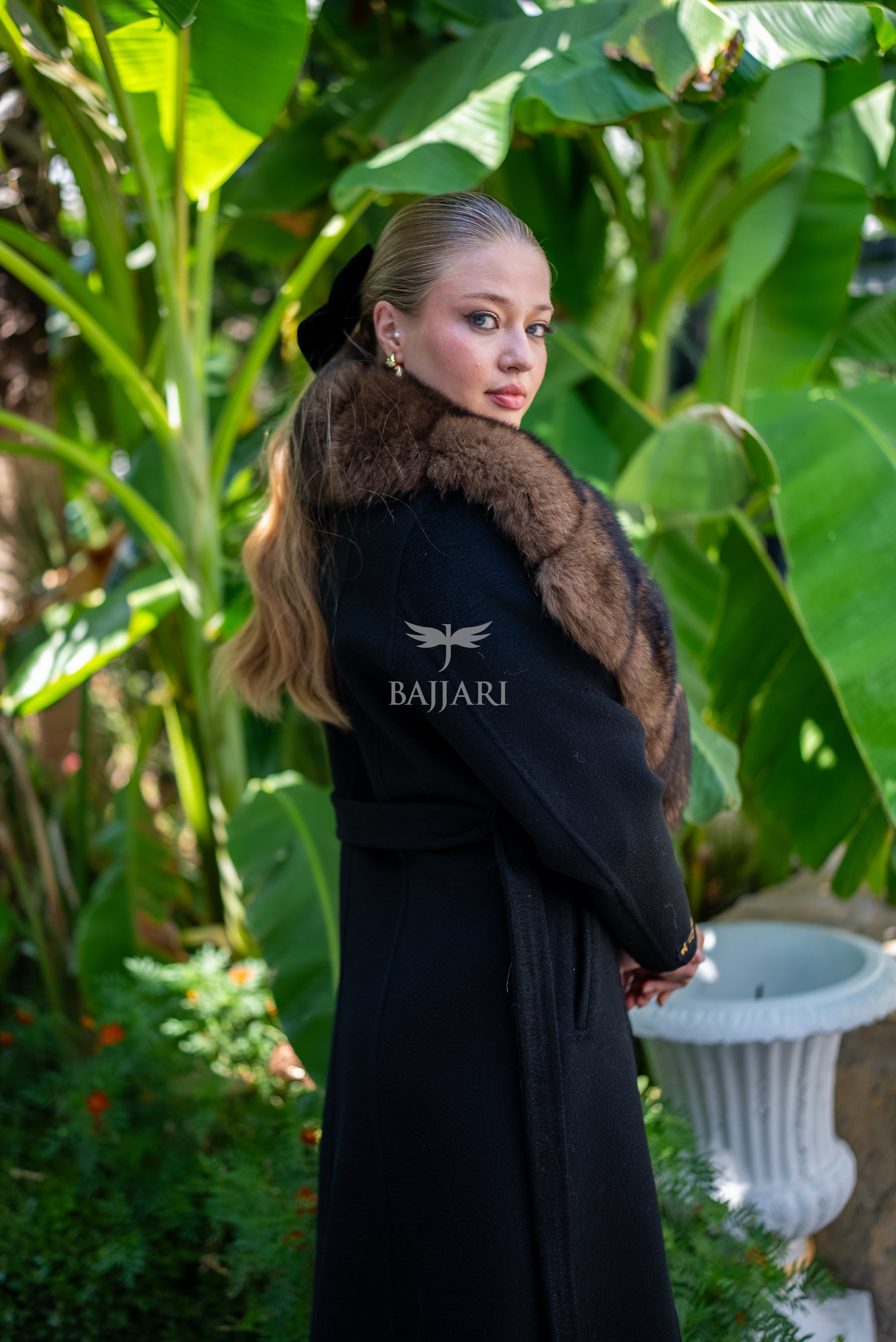 Zibellino Alpaca Fabric Women's Coat with Real Soft Fox Fur Collar -9492-