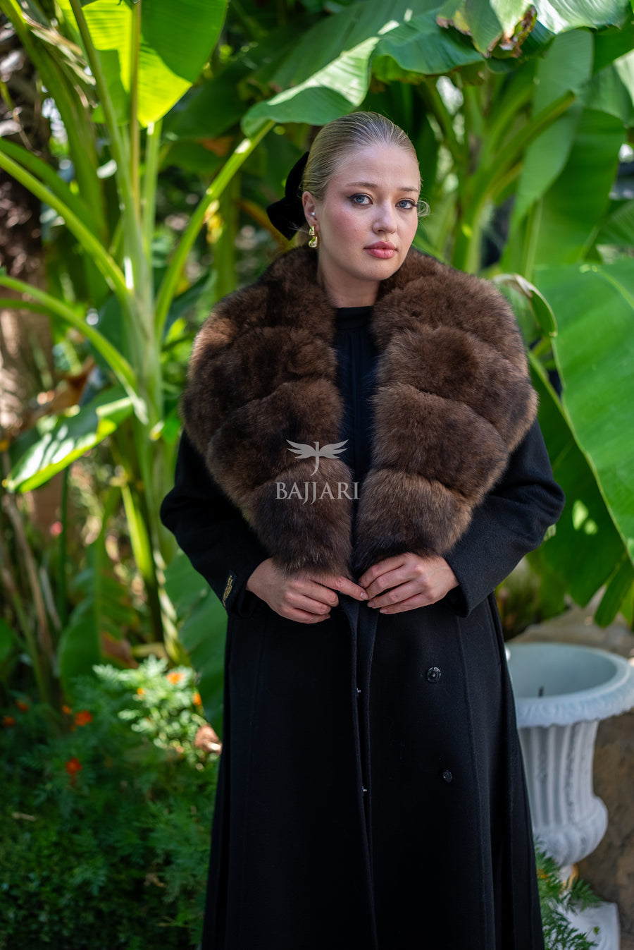 Zibellino Alpaca Fabric Women's Coat with Real Soft Fox Fur Collar -9492-