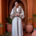 Alpaca Wool Fabric | Fox Fur Collar and Sleeves &amp; Cuff Detail | Flared Skirt Cut -9021-