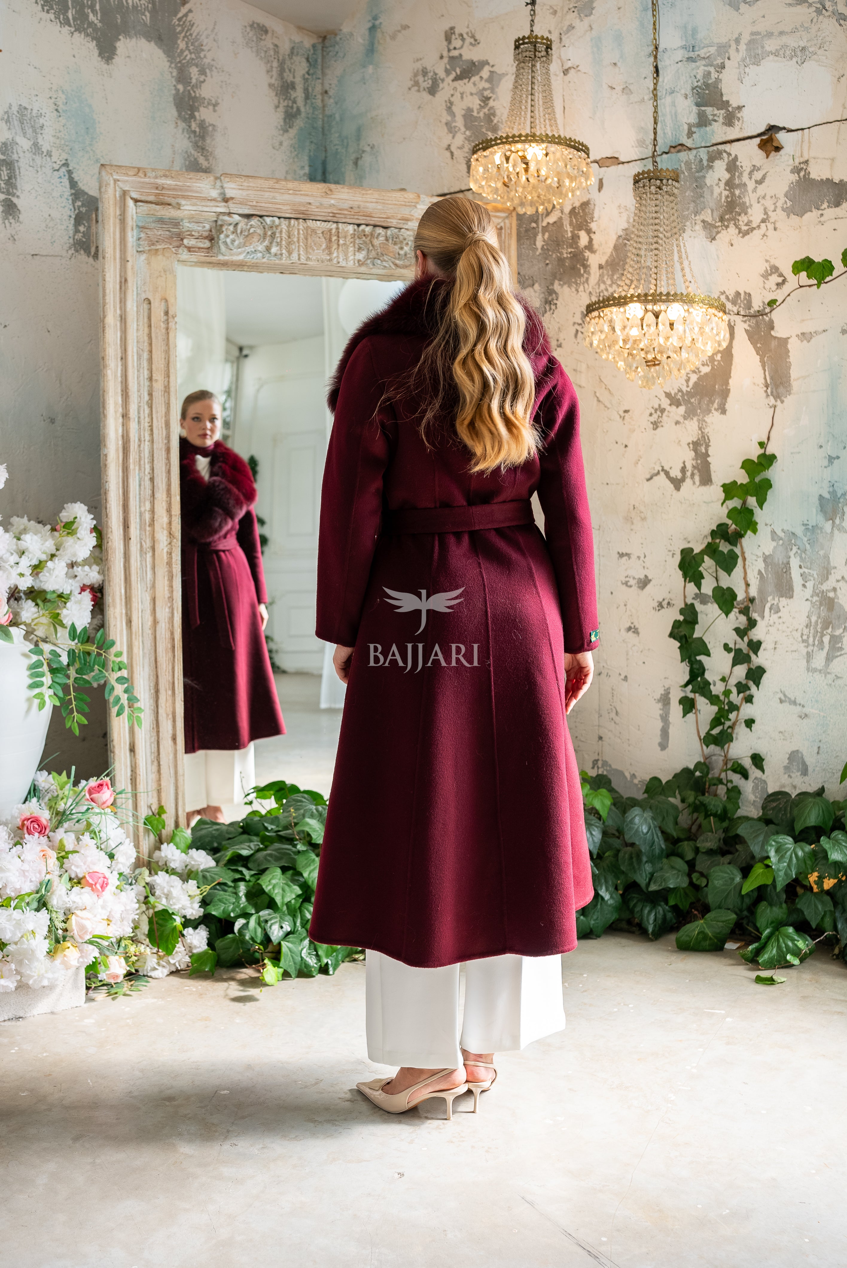 Alpaca Fabric Women's Coat with Real Soft Fox Fur Collar -9492-