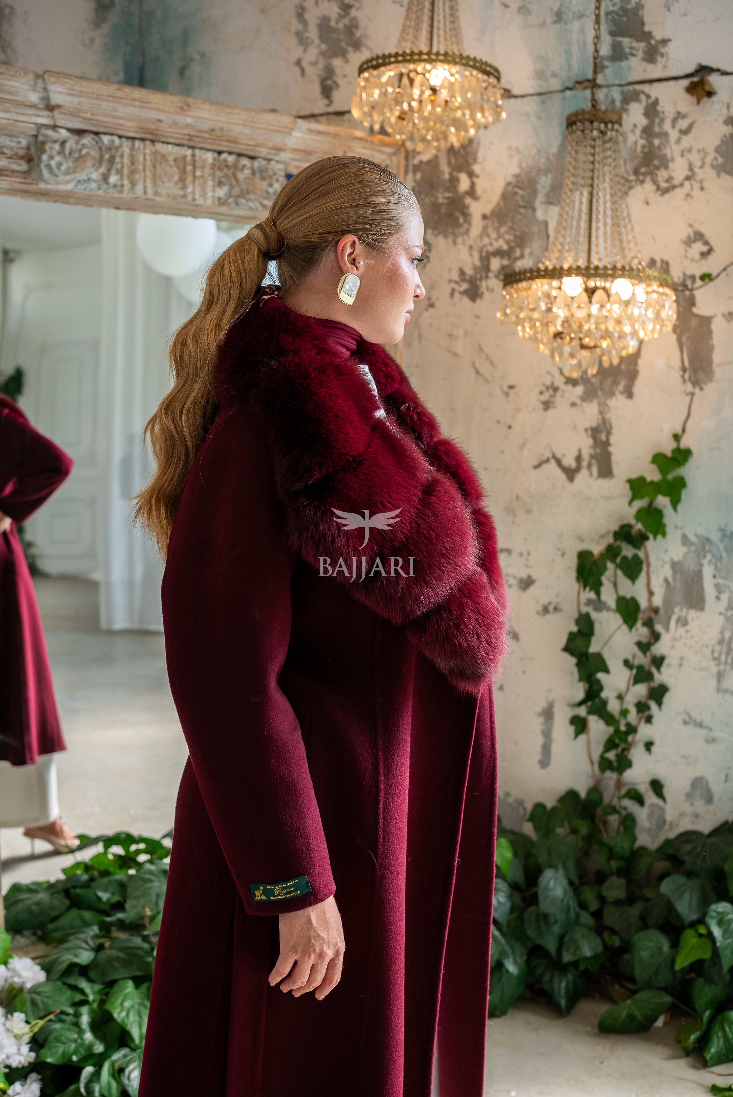 Alpaca Fabric Women's Coat with Real Soft Fox Fur Collar -9492-