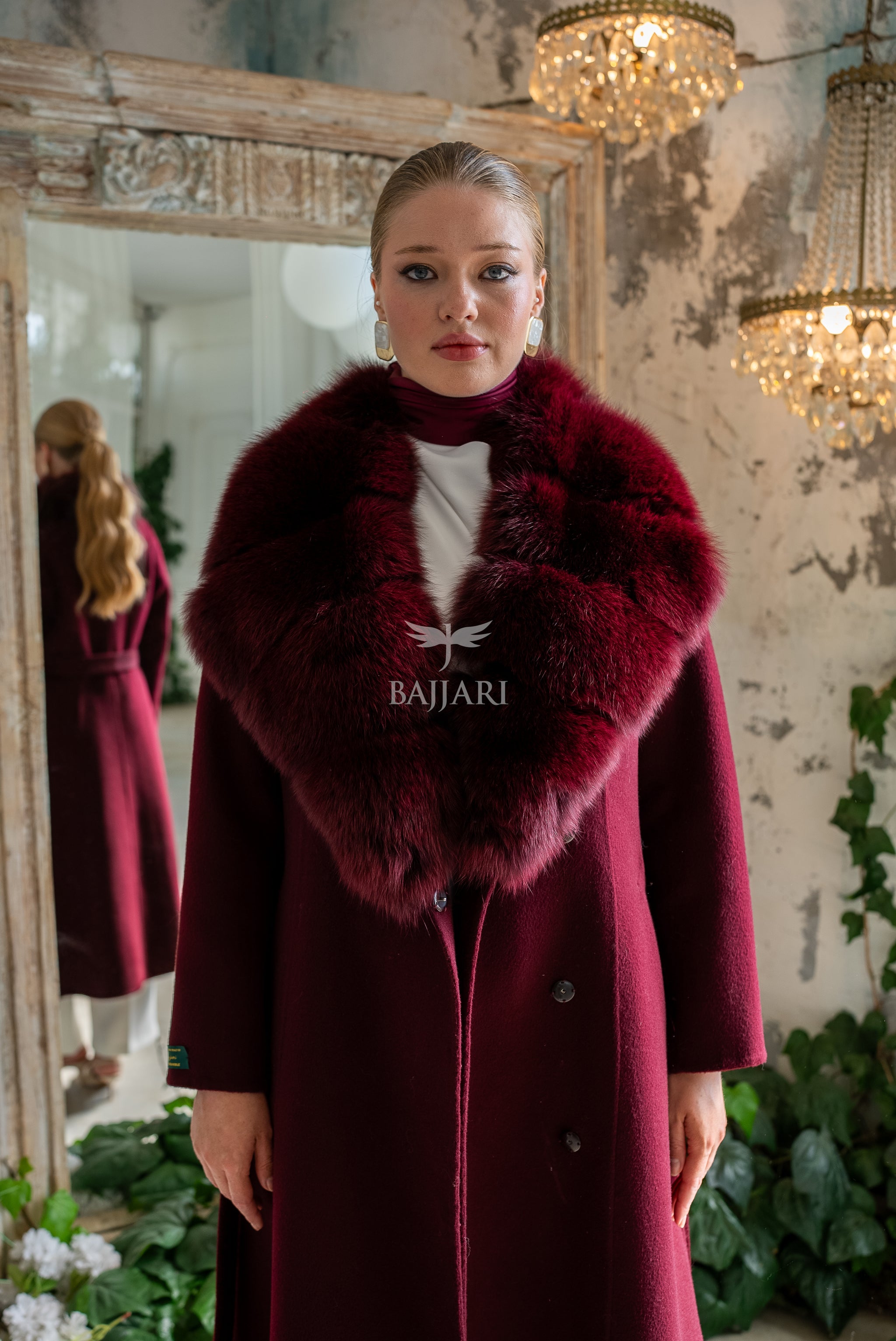 Alpaca Fabric Women's Coat with Real Soft Fox Fur Collar -9492-