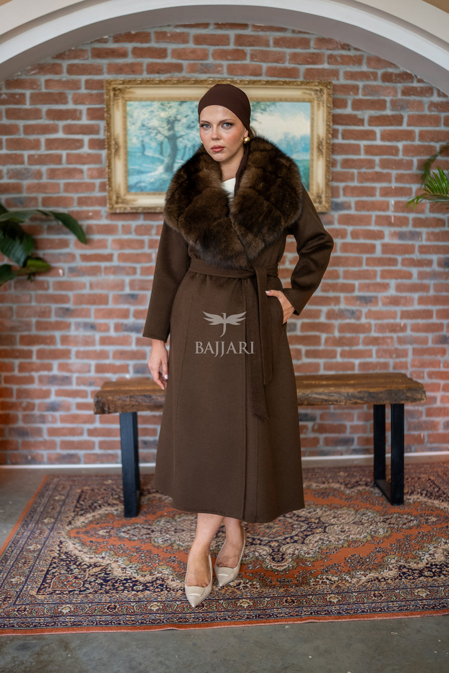 Zibellino Alpaca Fabric Women's Coat with Real Soft Fox Fur Collar -9492-