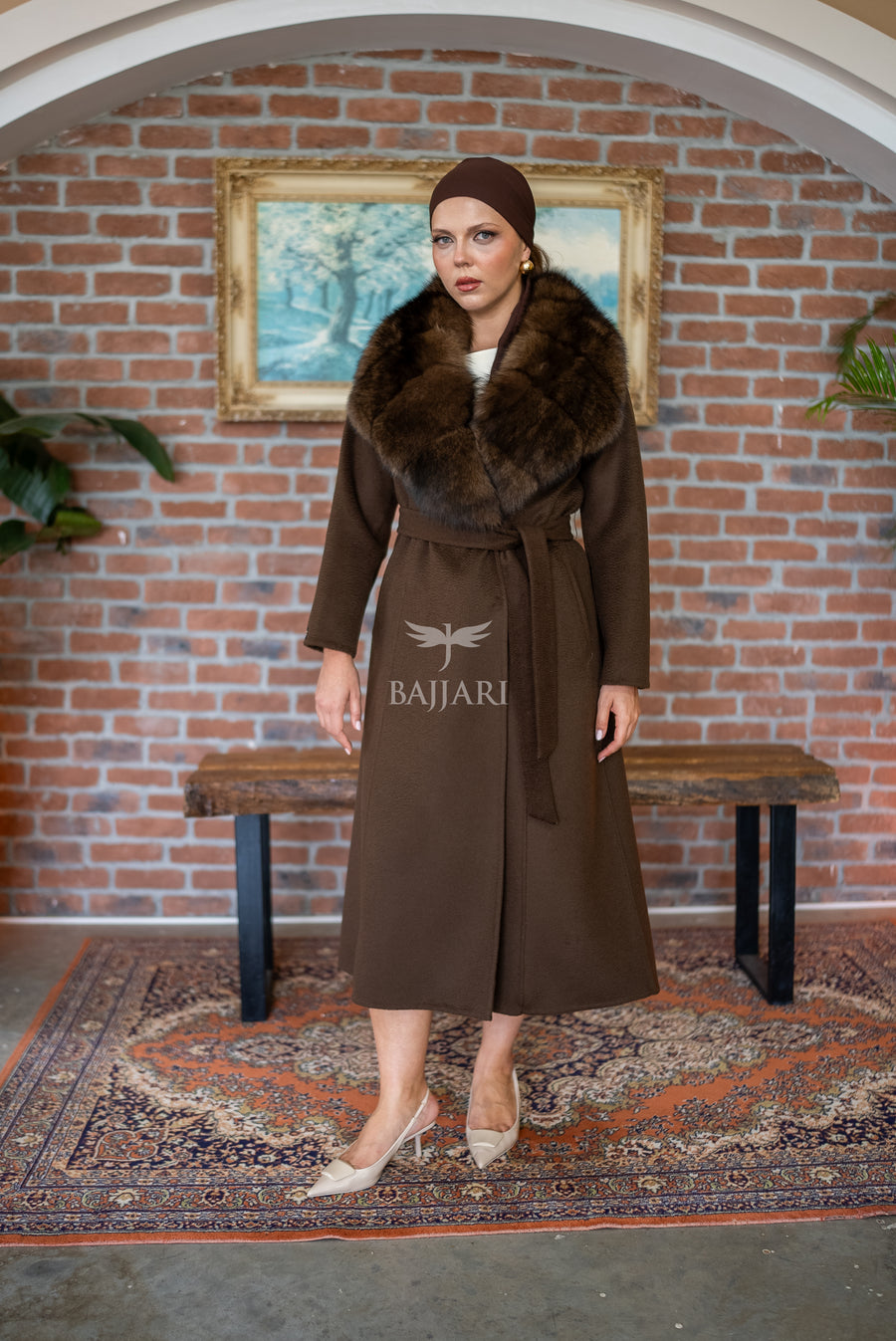 Zibellino Alpaca Fabric Women's Coat with Real Soft Fox Fur Collar -9492-