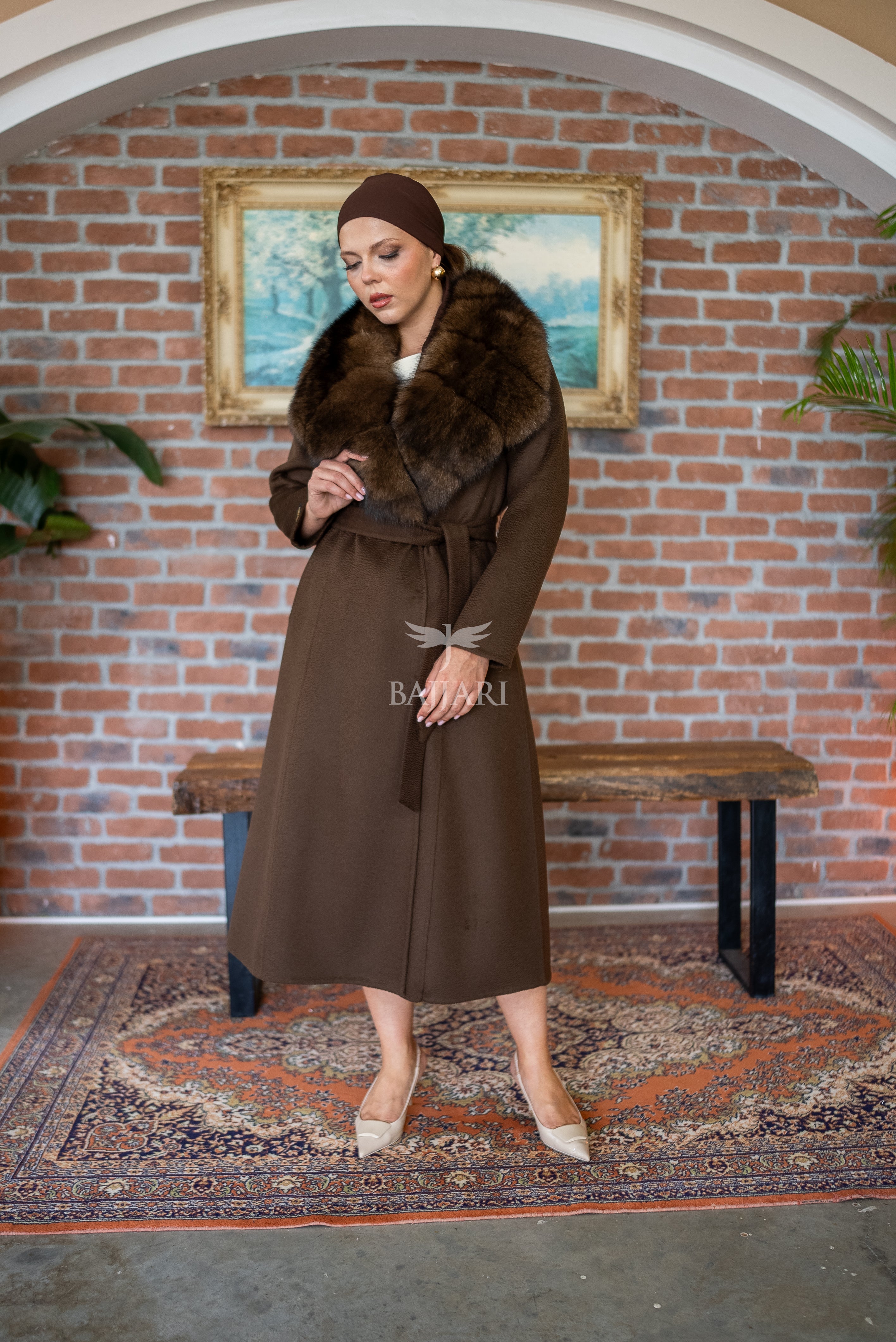 Zibellino Alpaca Fabric Women's Coat with Real Soft Fox Fur Collar -9492-