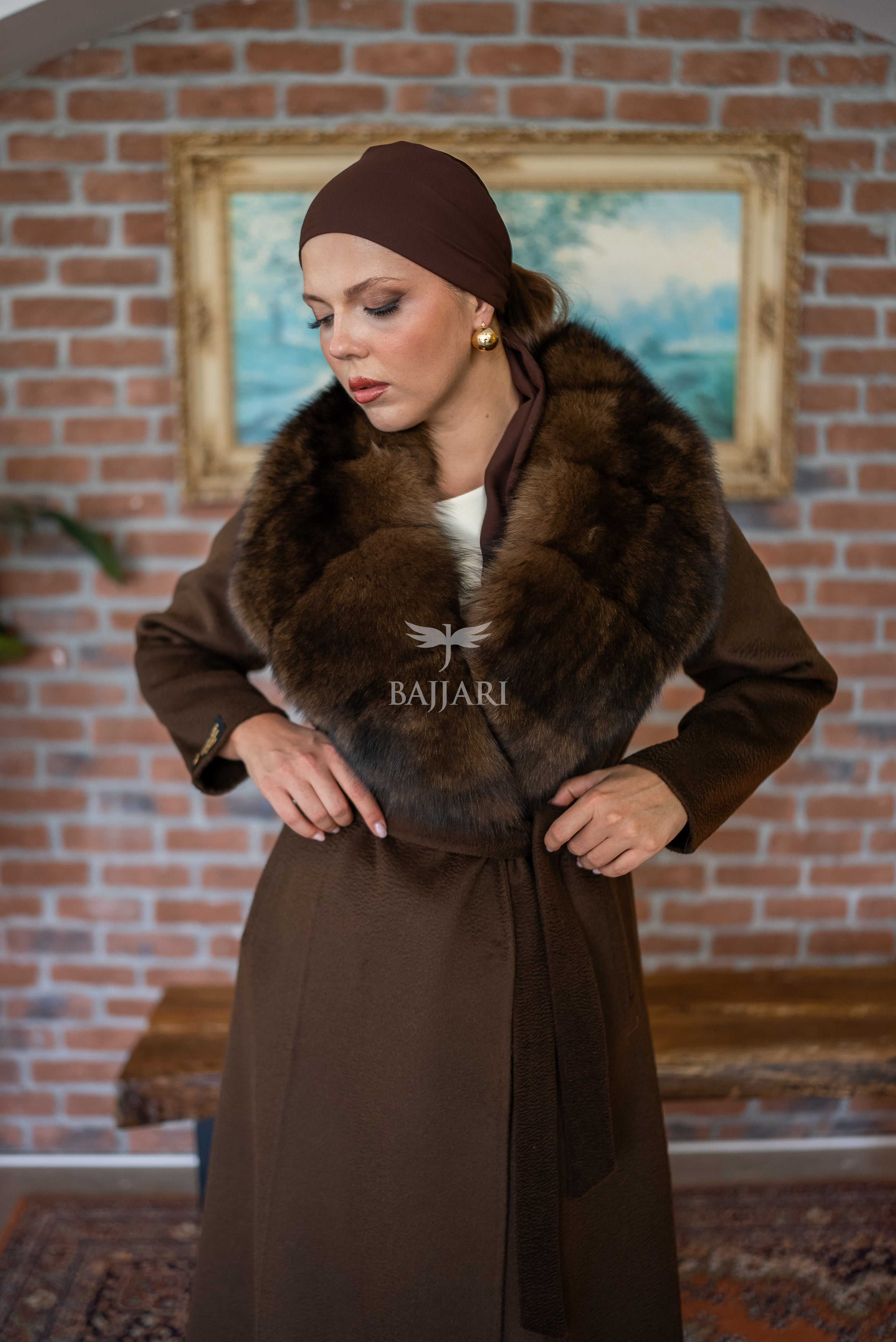 Zibellino Alpaca Fabric Women's Coat with Real Soft Fox Fur Collar -9492-