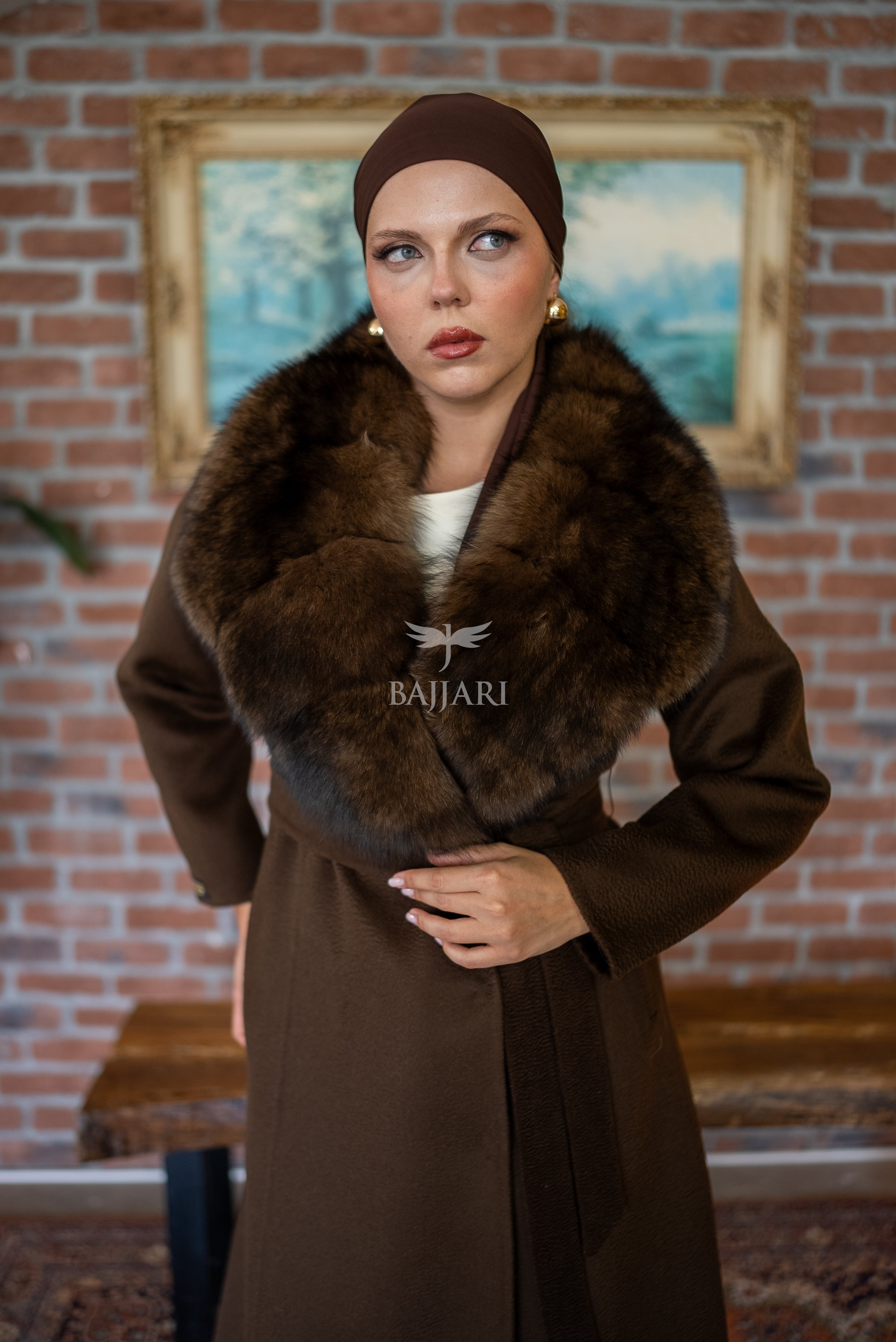 Zibellino Alpaca Fabric Women's Coat with Real Soft Fox Fur Collar -9492-