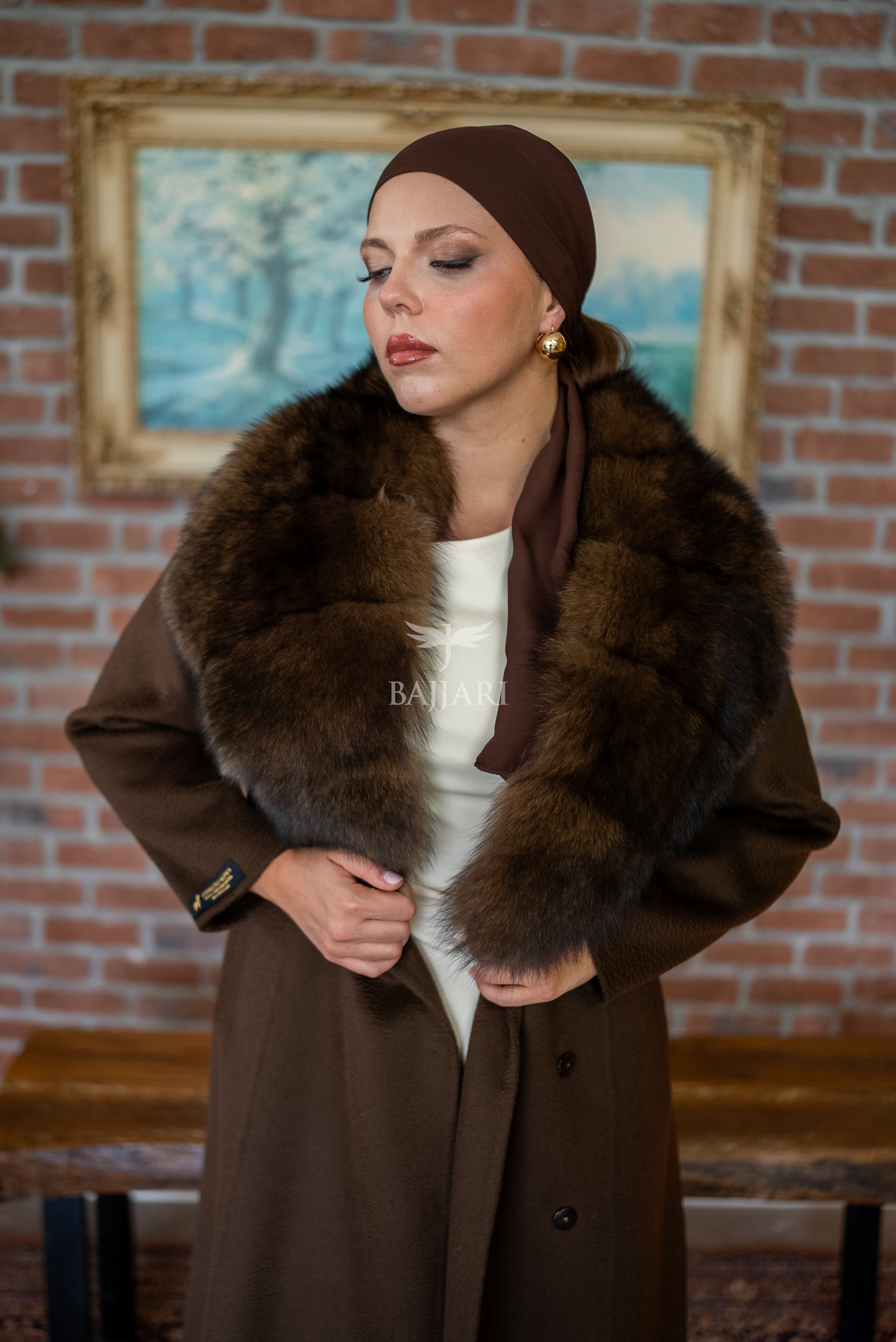 Zibellino Alpaca Fabric Women's Coat with Real Soft Fox Fur Collar -9492-