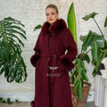 Women’s Coat Offering the Elegance of Luxurious Zibellino Alpaca Fabric with Fox Fur Collar, Sleeve Cuff Details& Fox Ornament Details on the Hemlines -9479-
