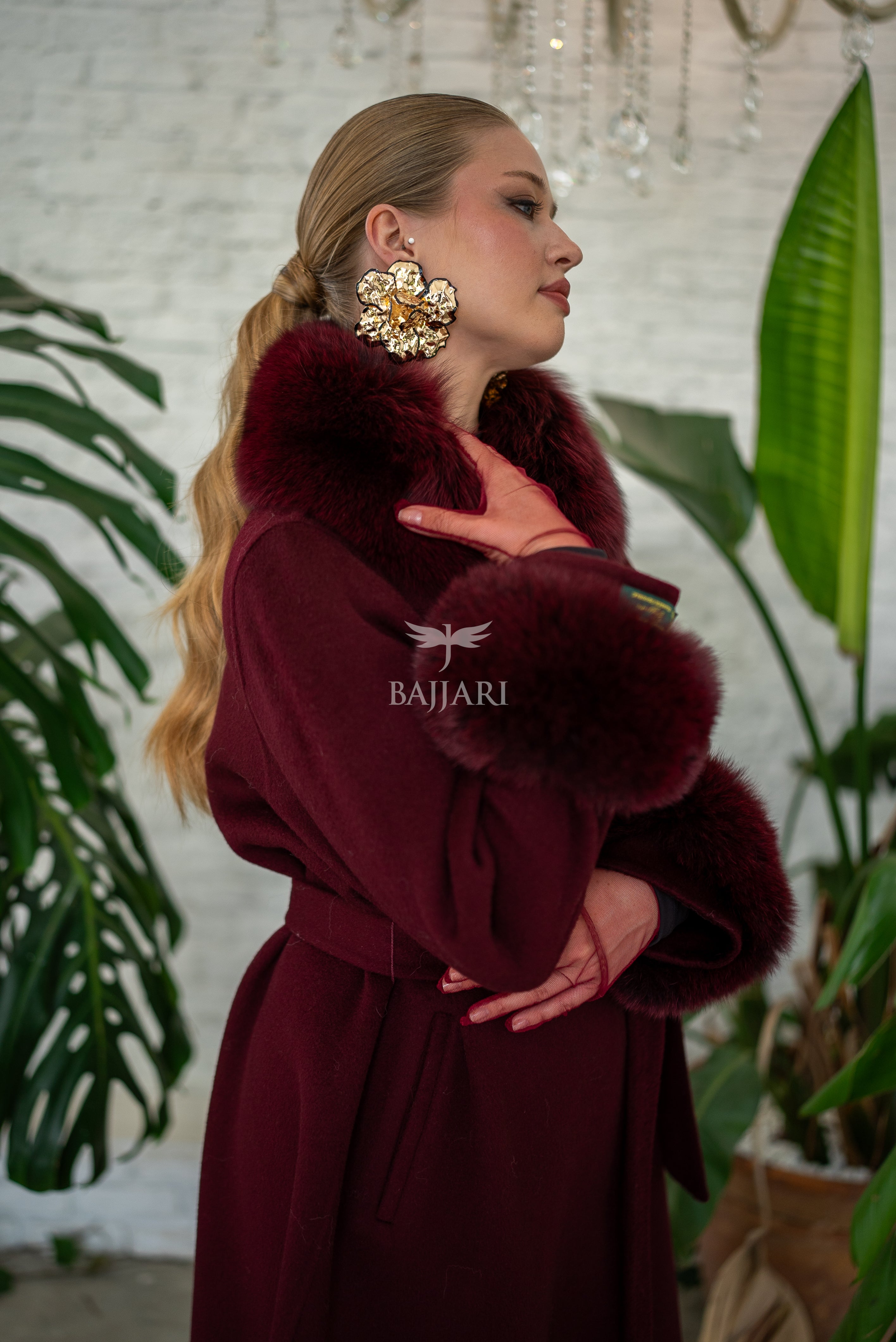 Women’s Coat Offering the Elegance of Luxurious Zibellino Alpaca Fabric with Fox Fur Collar, Sleeve Cuff Details& Fox Ornament Details on the Hemlines -9479-