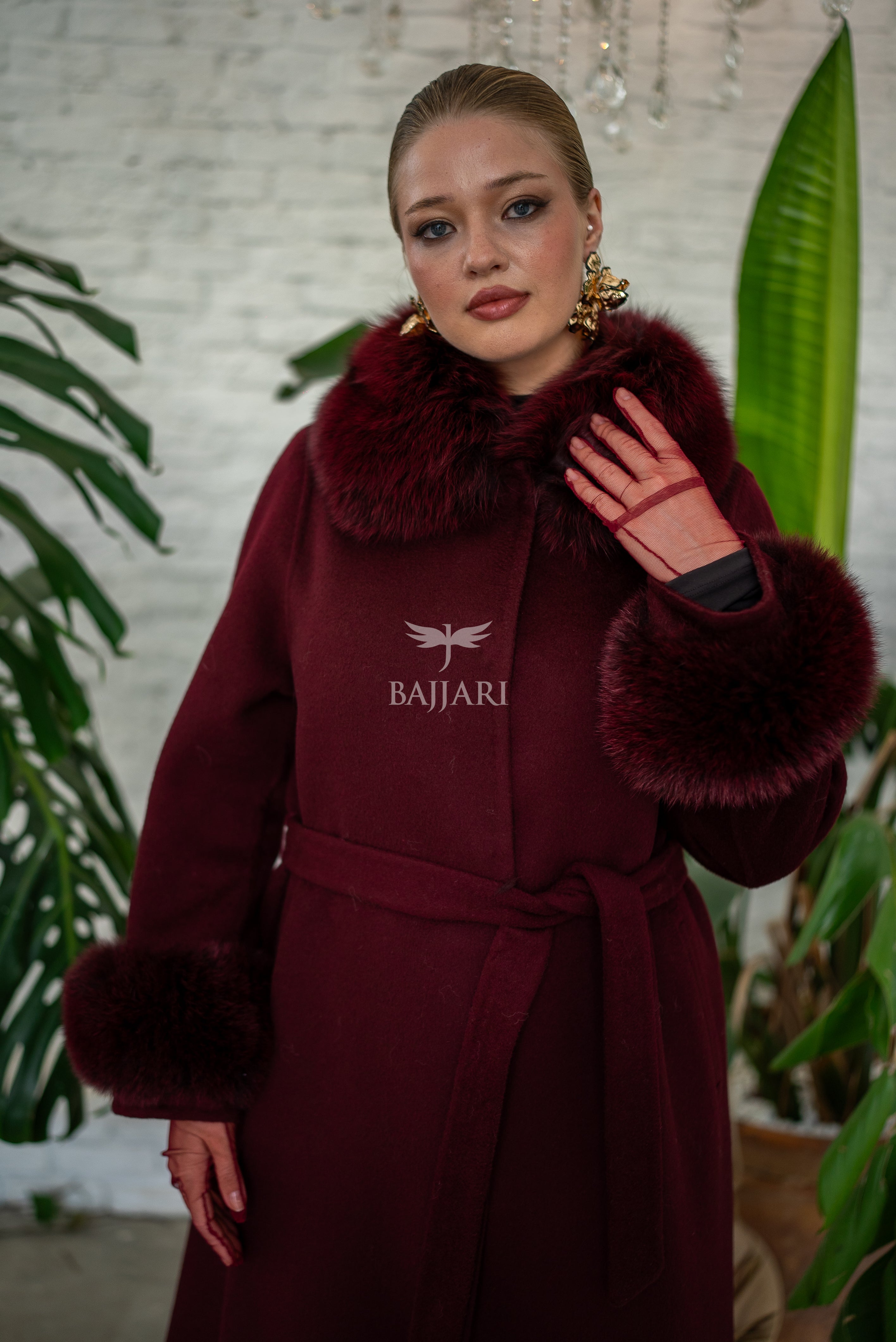 Women’s Coat Offering the Elegance of Luxurious Zibellino Alpaca Fabric with Fox Fur Collar, Sleeve Cuff Details& Fox Ornament Details on the Hemlines -9479-