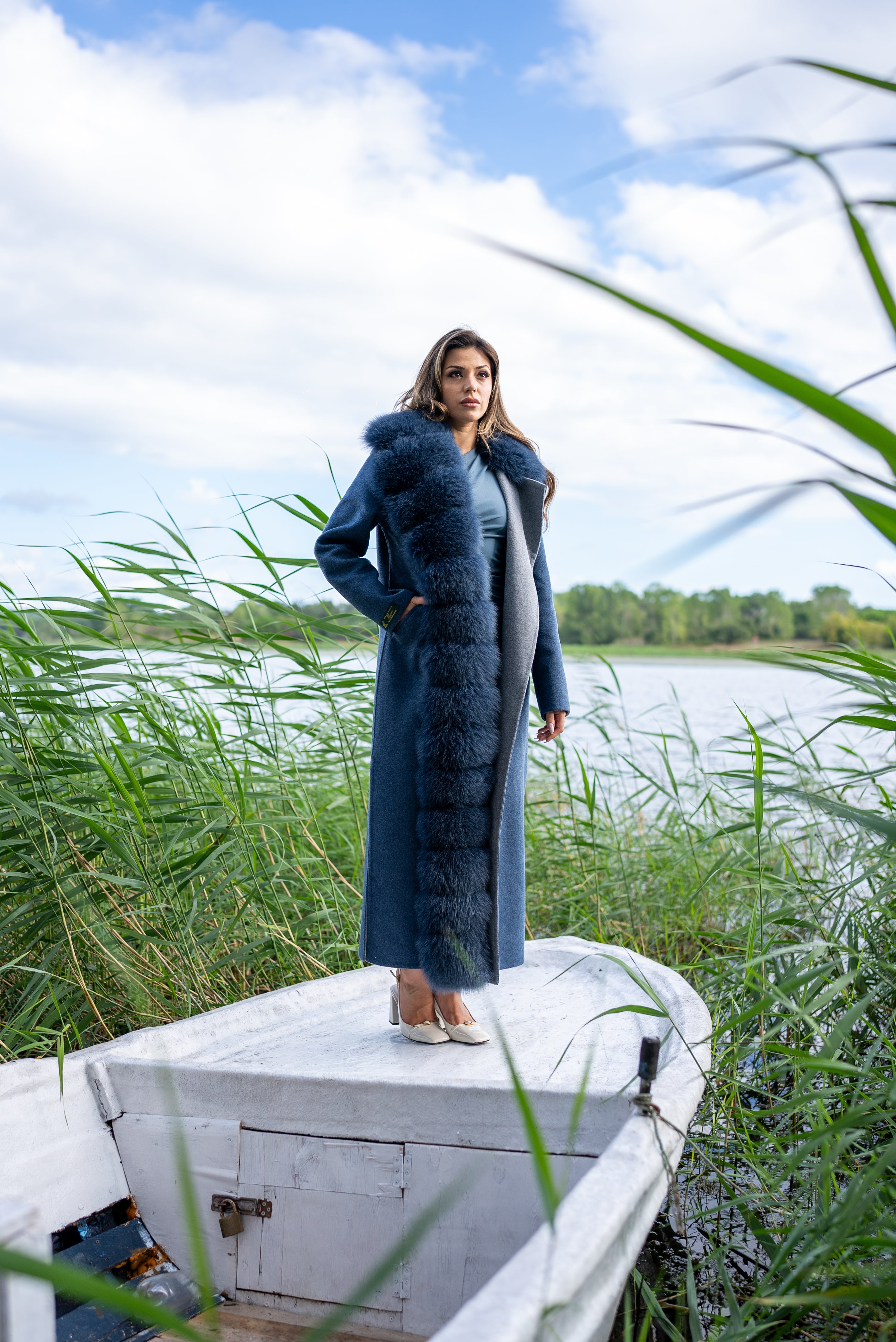 Women's Alpaca Wool Half Collar Real Fox Fur Jacket, Unique and Stylish Look -9418-