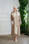 Zibellino Alpaca Fabric | Rabbit Rex Fur Collar and Sleeves & Cuff Detail | Slit Skirt Cut -1090