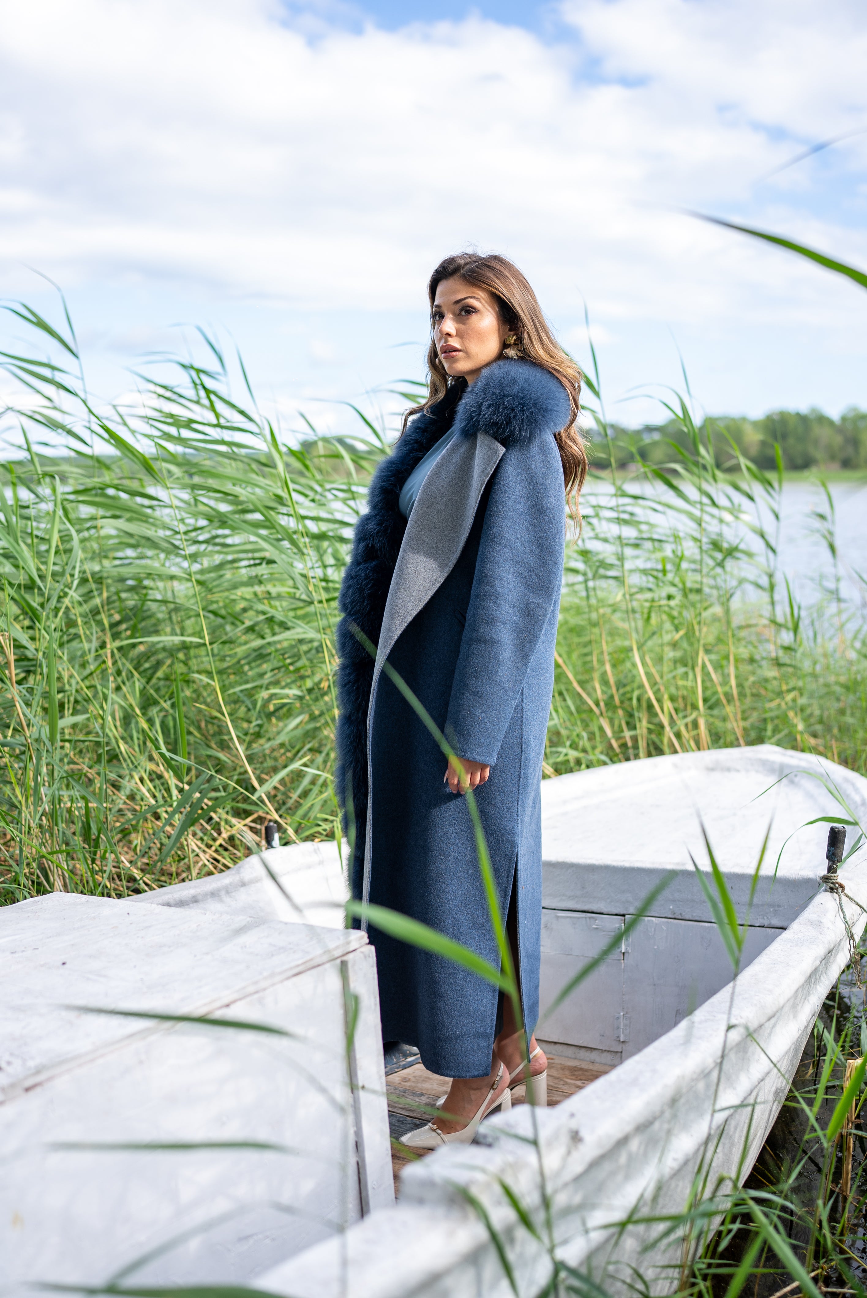 Women's Alpaca Wool Half Collar Real Fox Fur Jacket, Unique and Stylish Look -9418-