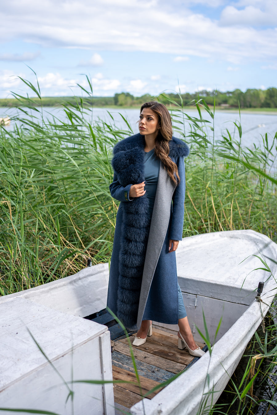 Women's Alpaca Wool Half Collar Real Fox Fur Jacket, Unique and Stylish Look -9418-