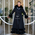 Women's Coat Offering the Elegance of Luxurious Zibellino Alpaca Fabric with Fox Fur Collar, Sleeve Cuff Details& Fox Ornament Details on the Hemlines -9479-