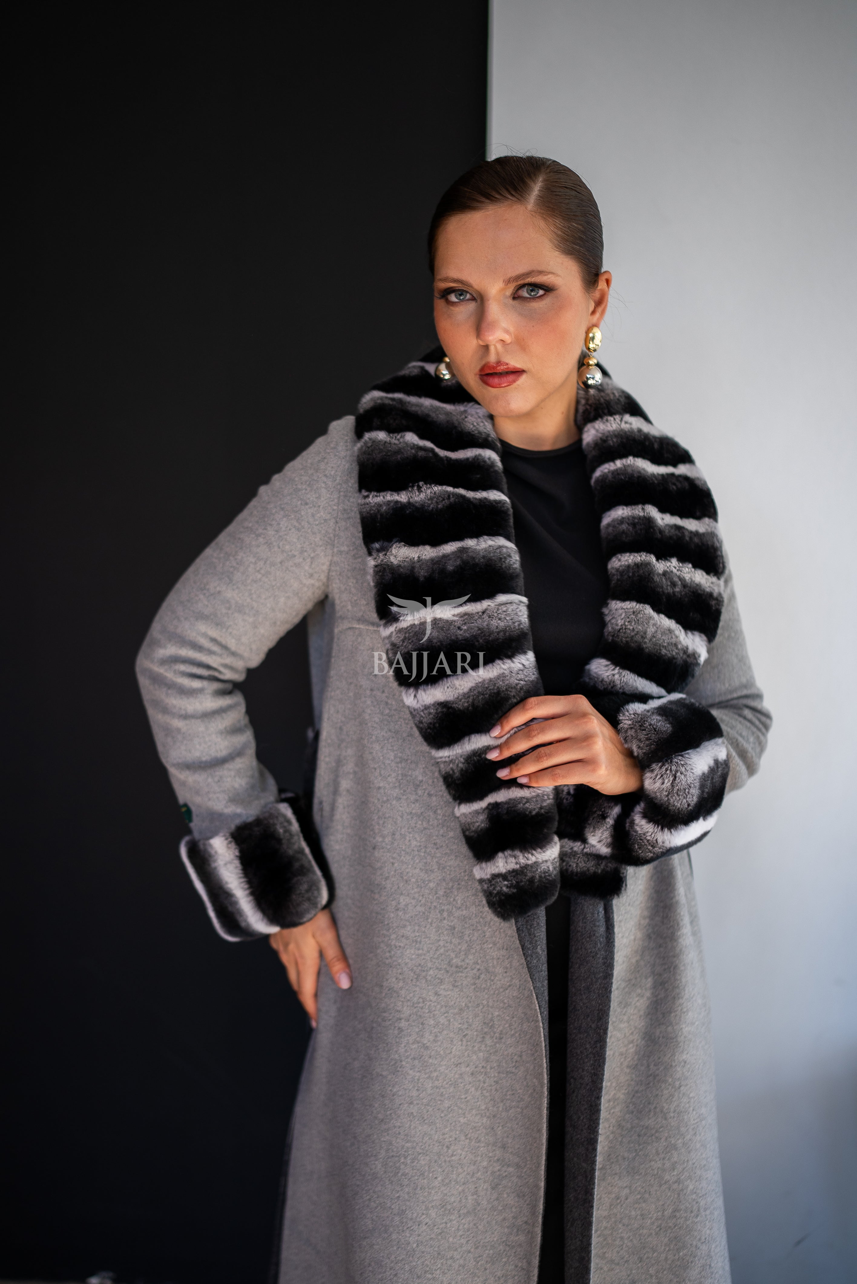 The New Name of Winter Elegance: Fur-Trimmed Alpaca Rabbit Rex -1113 Rex-