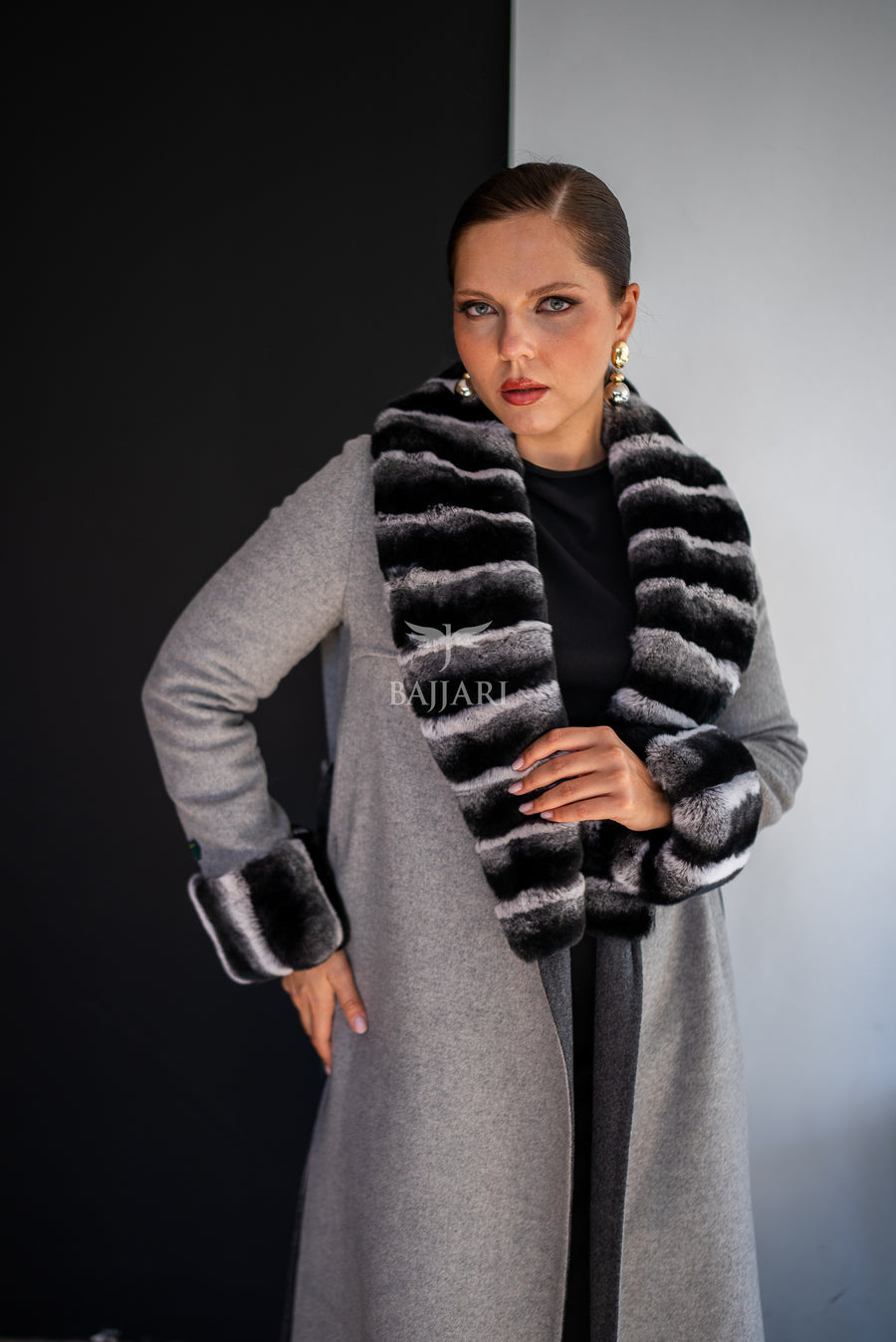 The New Name of Winter Elegance: Fur-Trimmed Alpaca Rabbit Rex -1113 Rex-