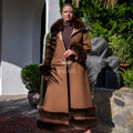 Women's Coat Offering the Elegance of Luxurious Zibellino Alpaca Fabric with Fox Fur Collar, Sleeve Cuff Details& Fox Ornament Details on the Hemlines -9479-