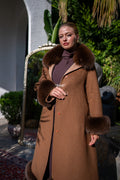 Women's Coat Offering the Elegance of Luxurious Zibellino Alpaca Fabric with Fox Fur Collar, Sleeve Cuff Details& Fox Ornament Details on the Hemlines -9479-