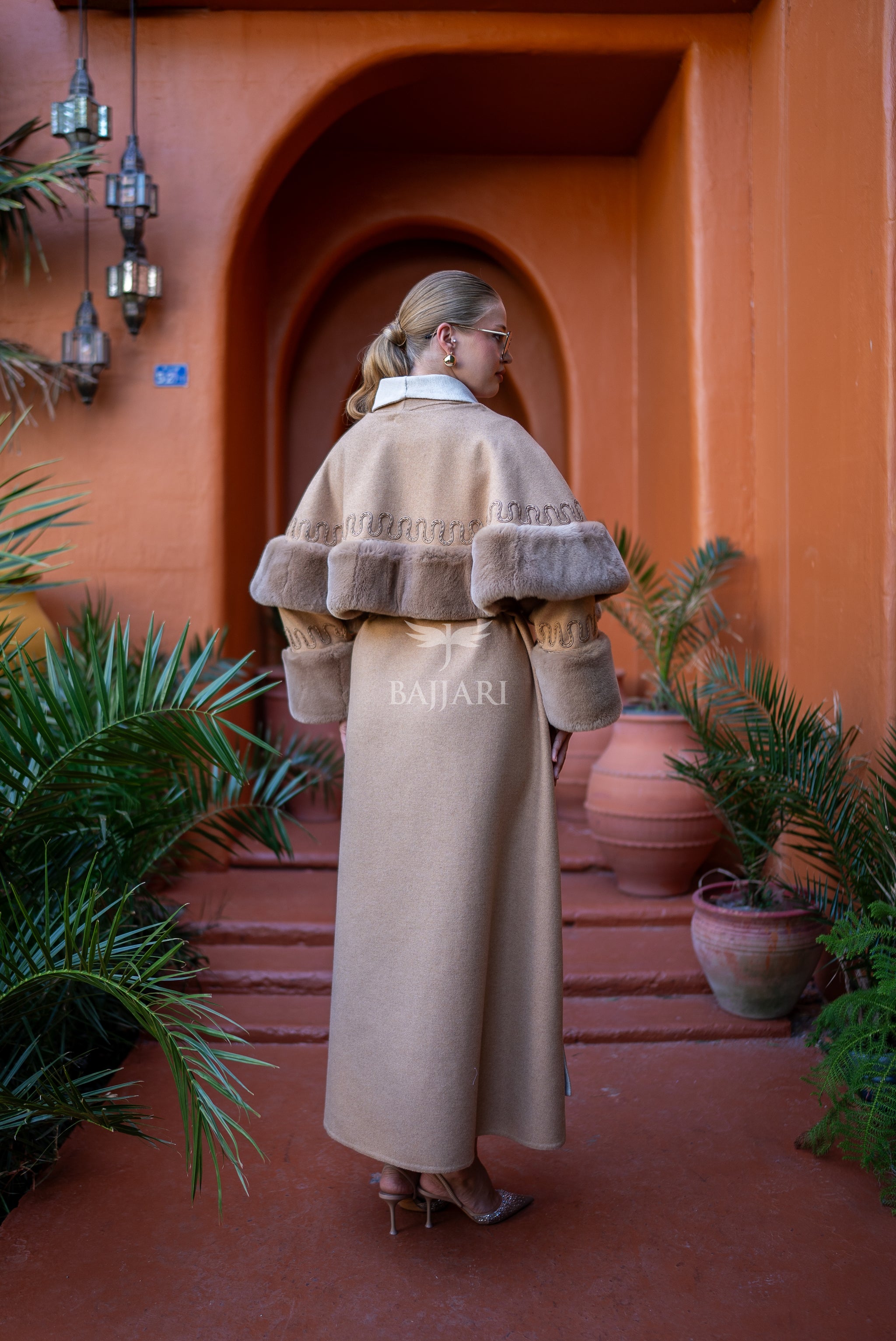 Elegant Alpaca Fabric | Rabbit Rex Fur Shoulder, Sleeve and Cuff Detail | Shoulder and Sleeve Detail with Special Embroidery -9591-