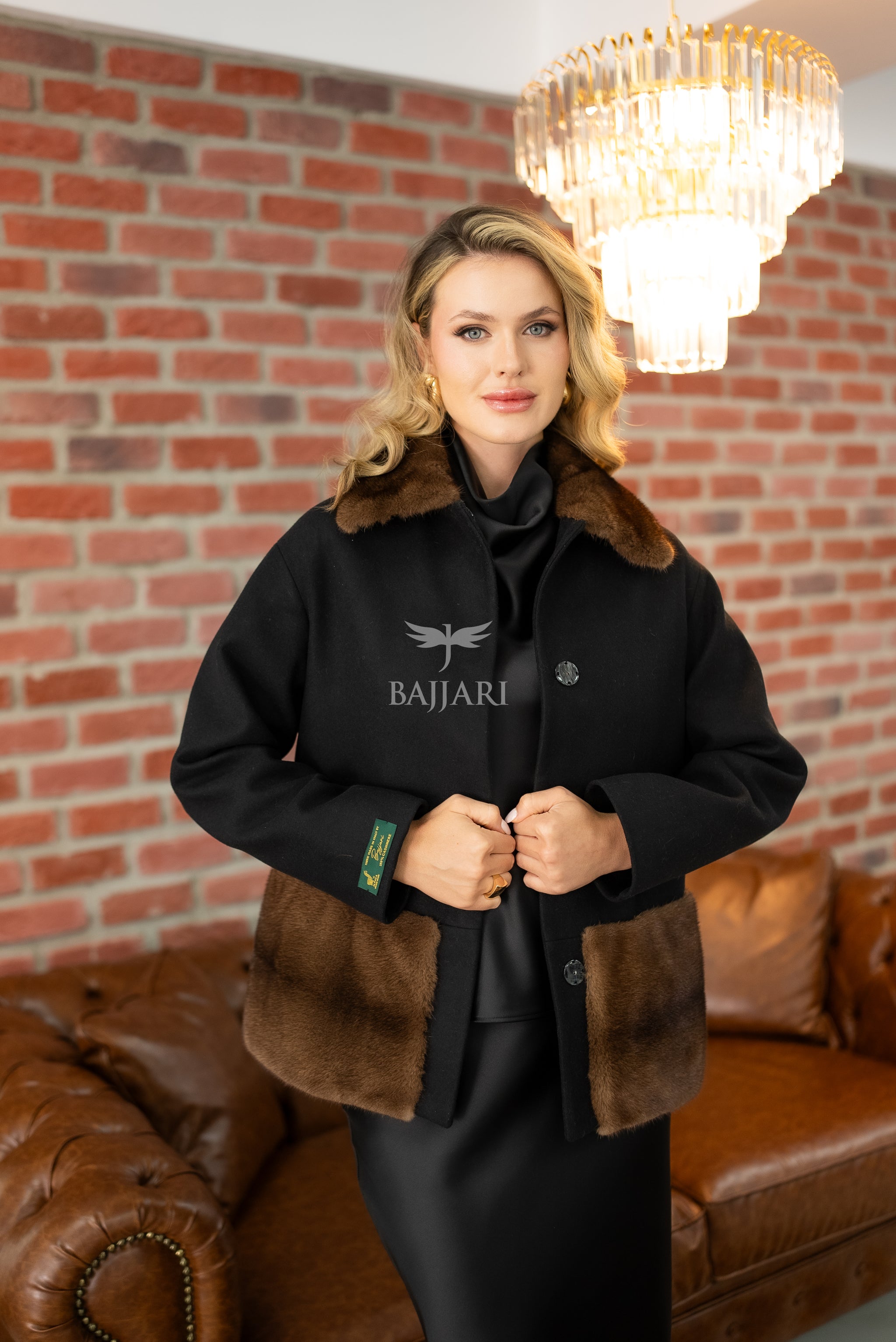 Special Design Coat with Alpaca Lama Fabric and Mink Fur Details -1265-