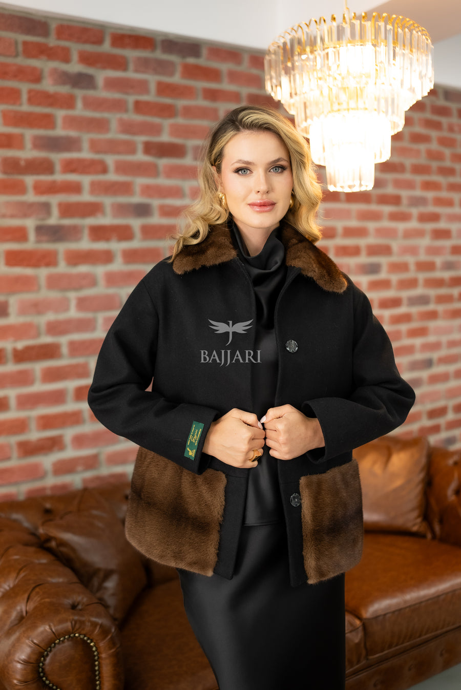 Special Design Coat with Alpaca Lama Fabric and Mink Fur Details -1265-