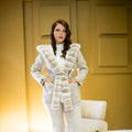 Reversible Alpaca Fabric Hooded Model with Rabbit Fur and Belt -3985-