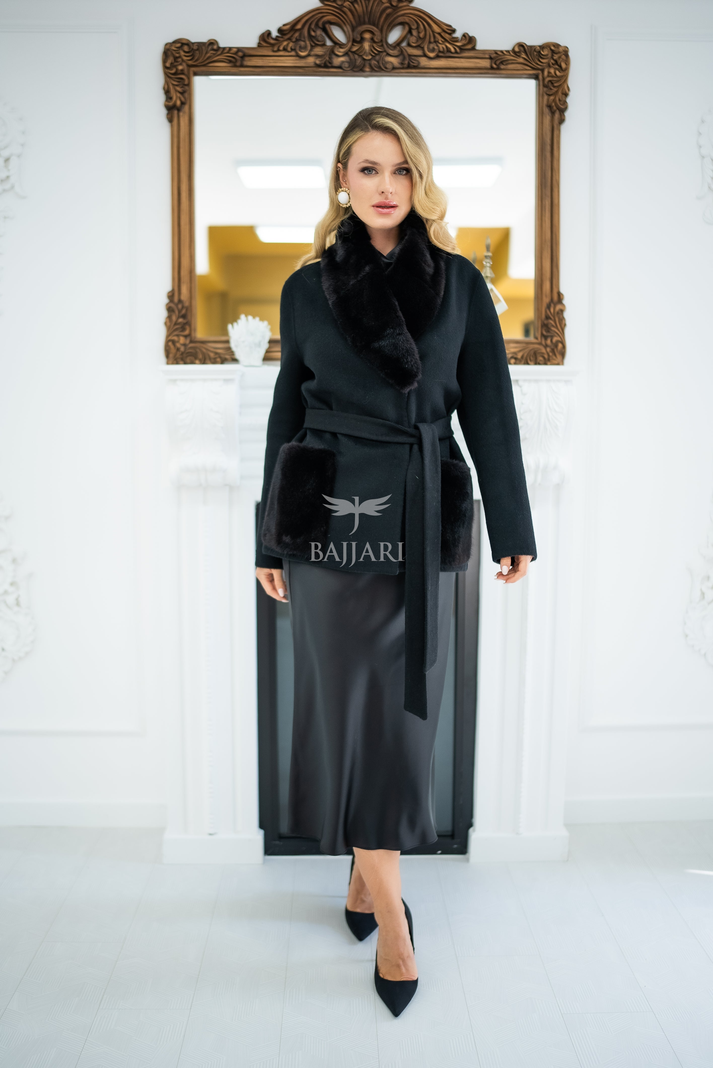 Elegant Harmony of Alpaca Fabric & Mink Fur -9561-