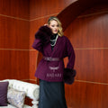 Women's Short Alpaca Wool Coat with Patchwork Fox Fur on the Sleeves -1214-