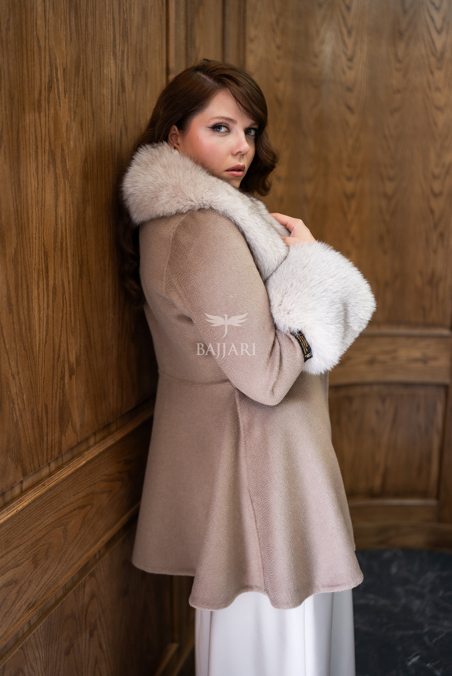 Alpaca Wool Fabric | Fox Fur Collar & Cuff Detail | Flared Cut -3895-