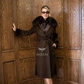 Zibellino Alpaca Wool Fabric | Fox Fur Collar, Mink Fur Sleeve Cuff Detail | Slit Skirt Cut -9587-