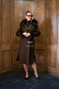 Zibellino Alpaca Wool Fabric | Fox Fur Collar, Mink Fur Sleeve Cuff Detail | Slit Skirt Cut -9587-