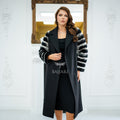 Luxury Alpaca Llama Fabric with Rabbit Fur - Stylish and Elegant Women's Coat with Real Rabbit Fur Trim on the Sleeves -1326-