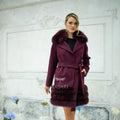 Stylish Design with Alpaca Llama Wool, Fox Fur Collar and Skirt Details, Removable Collar -1417-
