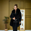 Women's Coat Offering the Elegance of Luxurious Alpaca Fabric with Fox Fur Collar and Fox Fur Trim Details on the Hem -1293-