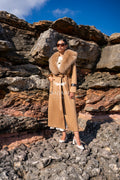 Elegant Design with Alpaca Lama Wool, Fox Fur Collar, and Leather Details -9452-
