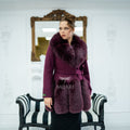 Women's Coat Offering the Elegance of Luxurious Alpaca Fabric with Fox Fur Collar and Fox Fur Trim Details on the Hem -1293-