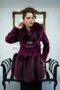 Women's Coat Offering the Elegance of Luxurious Alpaca Fabric with Fox Fur Collar and Fox Fur Trim Details on the Hem -1293-