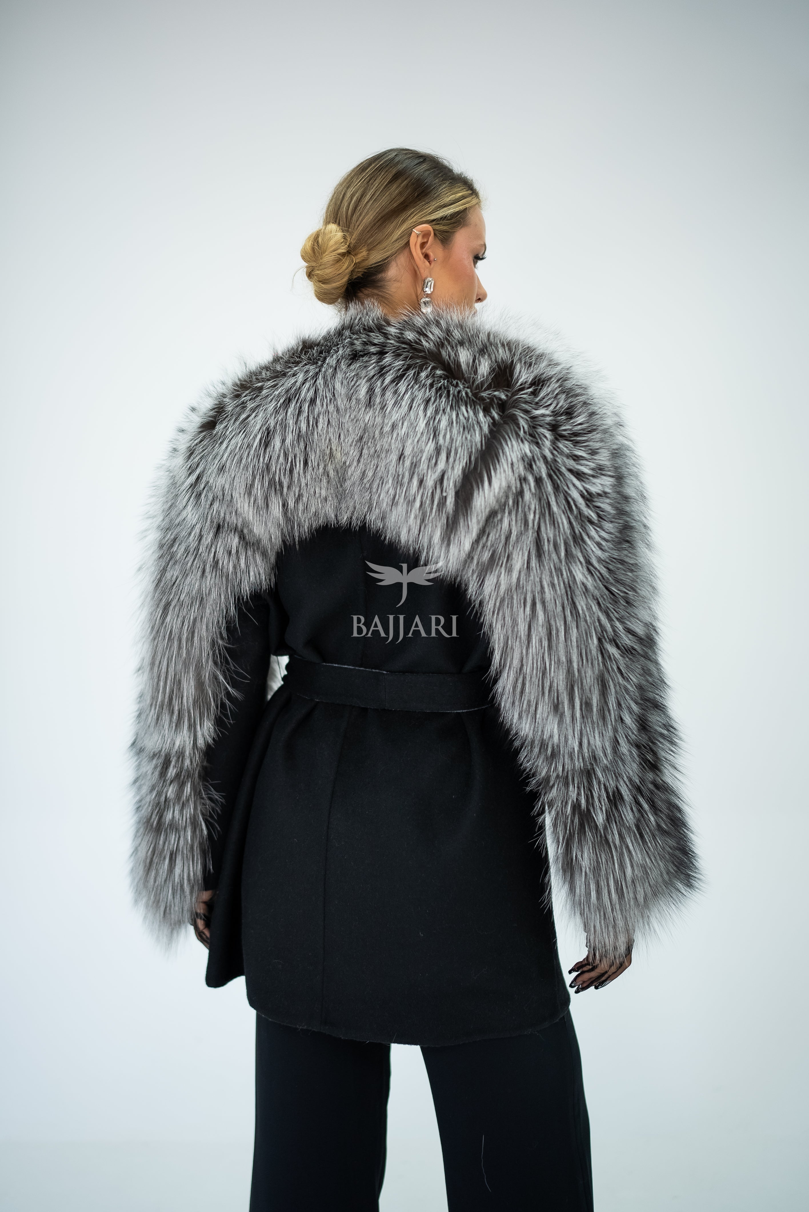 Stylish and Assertive Bajjari Design with Alpaca Llama Wool, Frost Fox Fur Shoulder and Sleeve Details -9584-