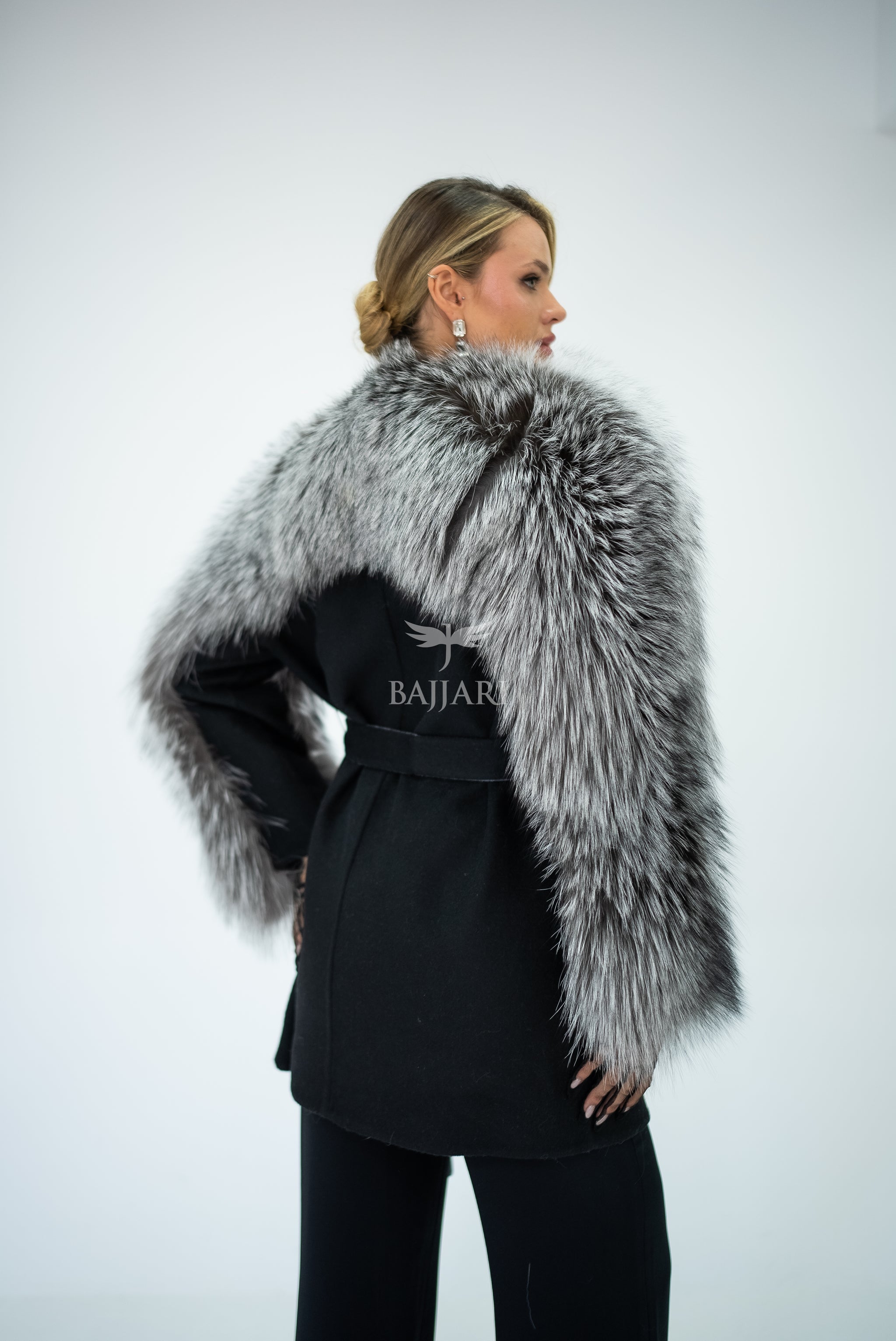Stylish and Assertive Bajjari Design with Alpaca Llama Wool, Frost Fox Fur Shoulder and Sleeve Details -9584-