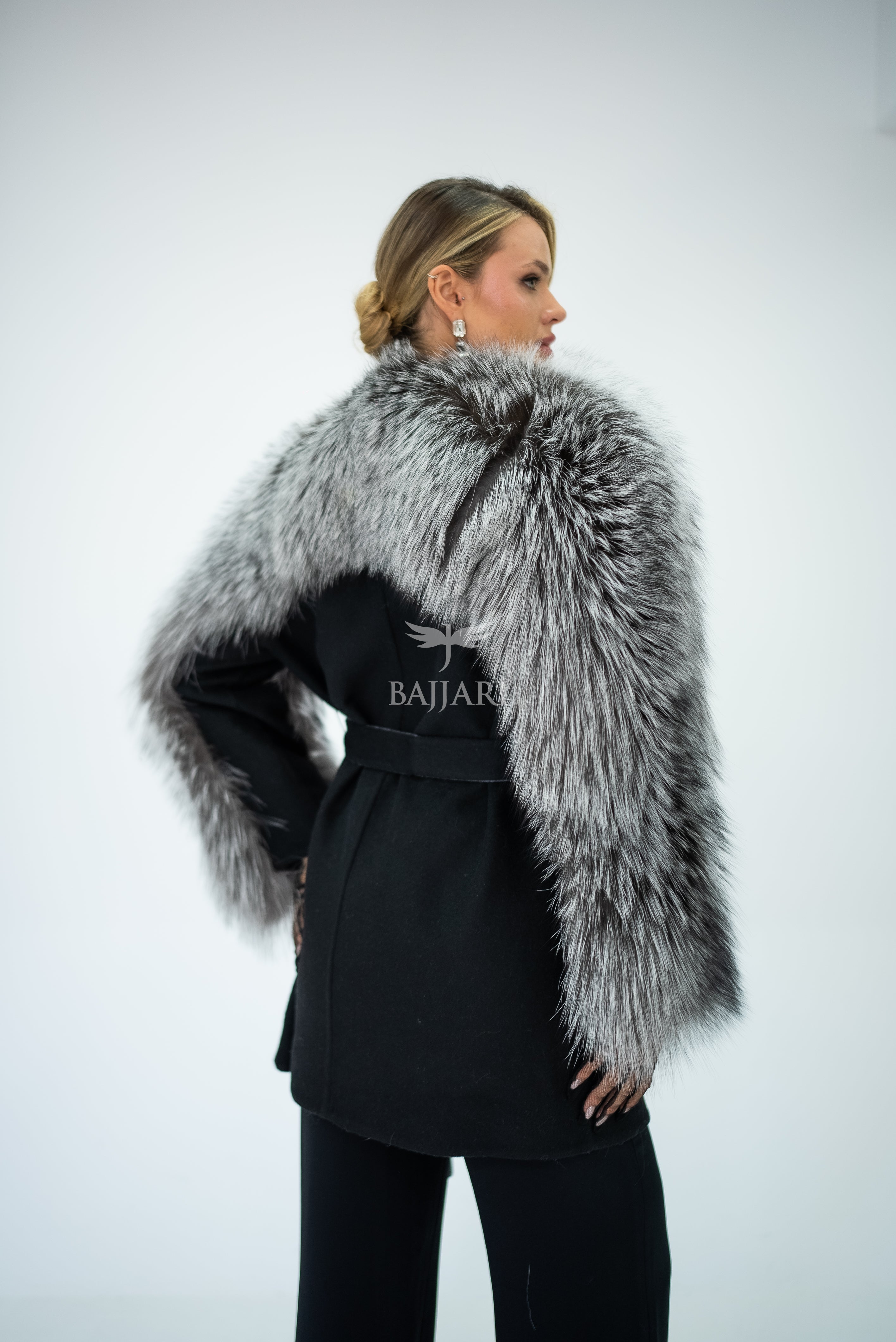 Stylish and Assertive Bajjari Design with Alpaca Llama Wool, Frost Fox Fur Shoulder and Sleeve Details -9584-