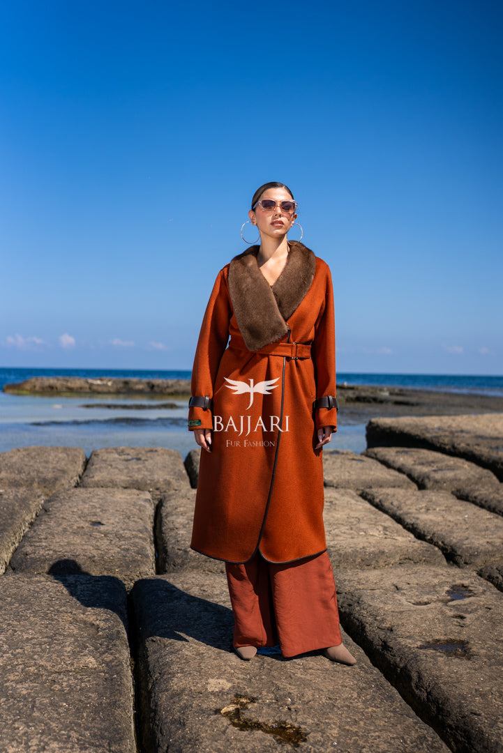 Exquisite Alpaca Design Adorned with Mink Fur and Leather Trim -9502-
