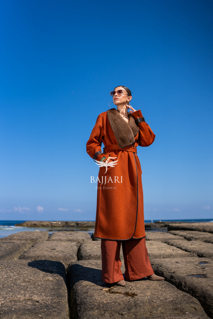 Exquisite Alpaca Design Adorned with Mink Fur and Leather Trim -9502-
