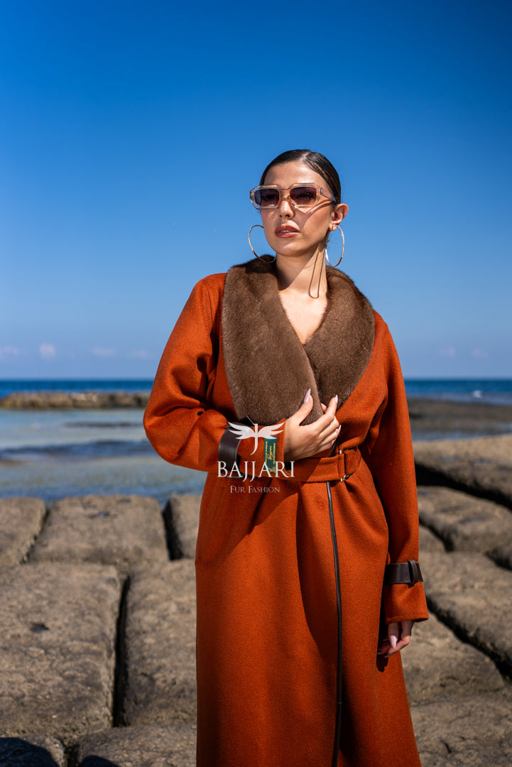 Exquisite Alpaca Design Adorned with Mink Fur and Leather Trim -9502-