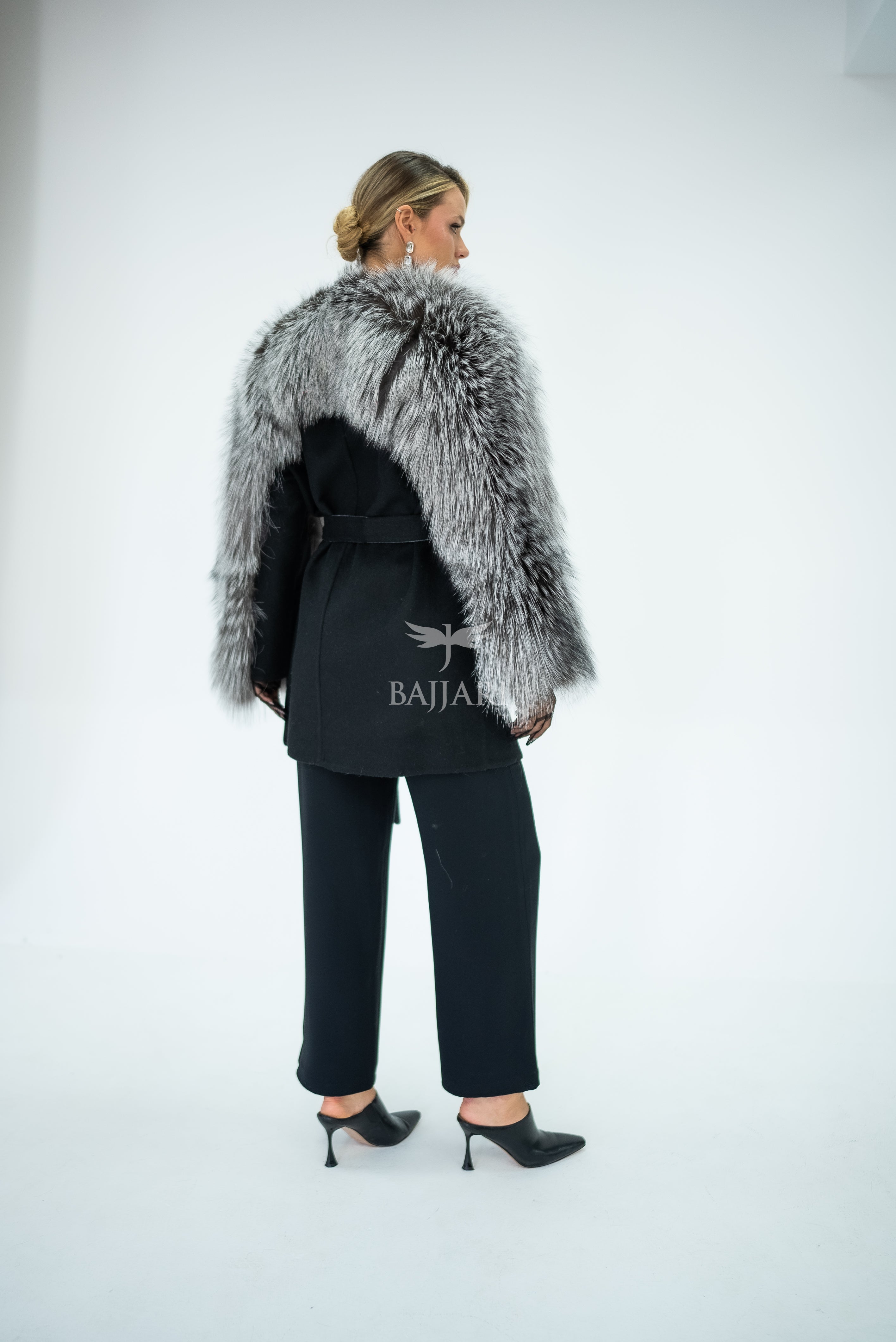 Stylish and Assertive Bajjari Design with Alpaca Llama Wool, Frost Fox Fur Shoulder and Sleeve Details -9584-