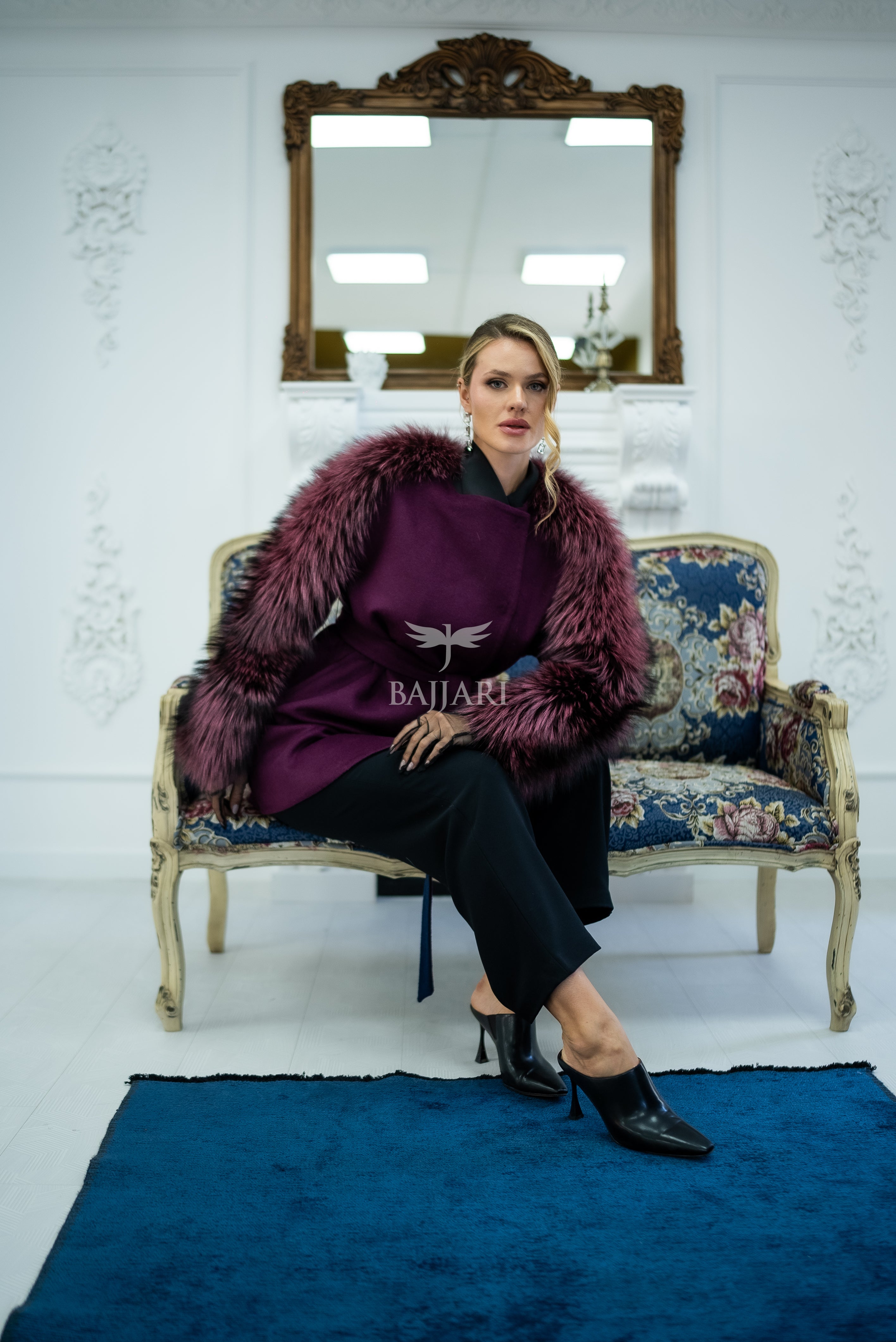 Stylish and Assertive Bajjari Design with Alpaca Llama Wool, Frost Fox Fur Shoulder and Sleeve Details -9584-